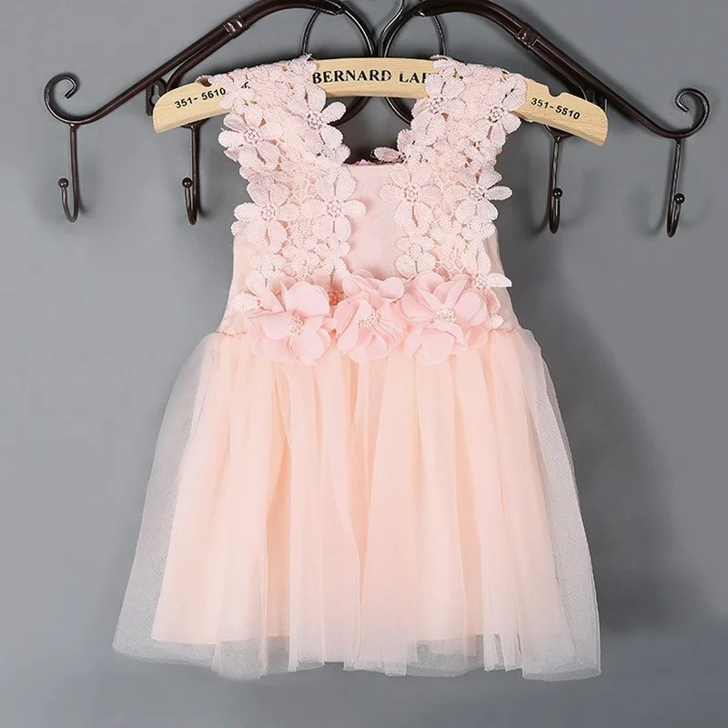

2023 Girls' Lace Hook Flower Suspender Gauze Dress Flower Girl Dresses Toddler Girl Clothes
