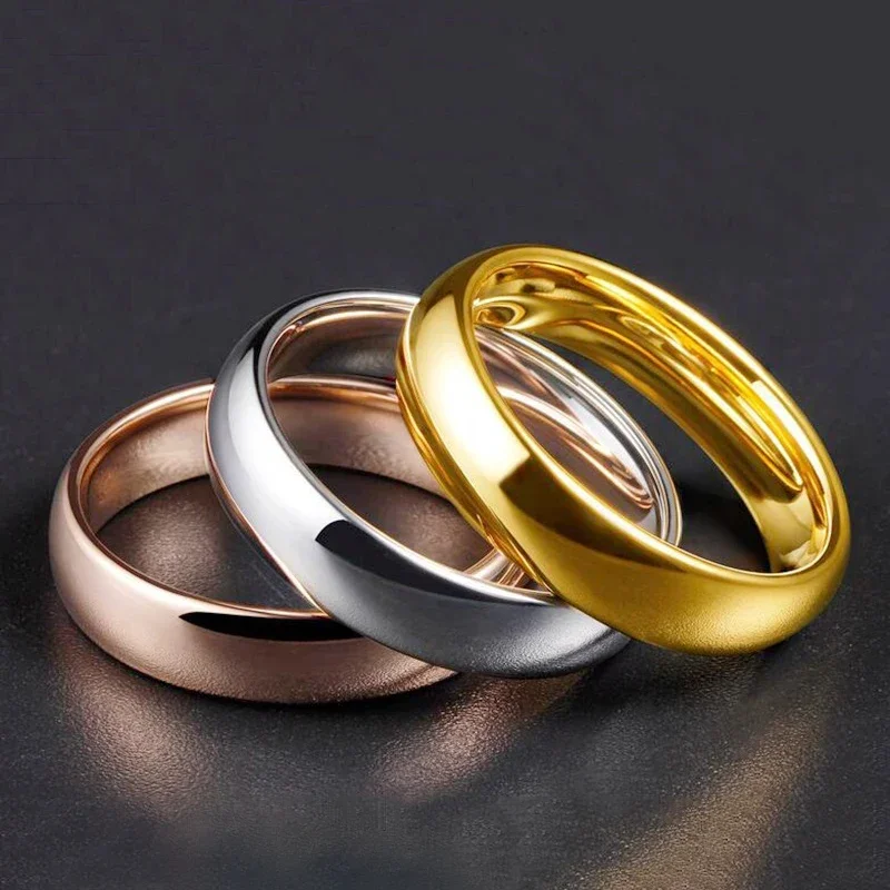 51JEWELRY Fashion Simple Wedding Rings for Women 4mm Custom Engrave Lover Couple Stainless Steel Charm Jewelry Gift