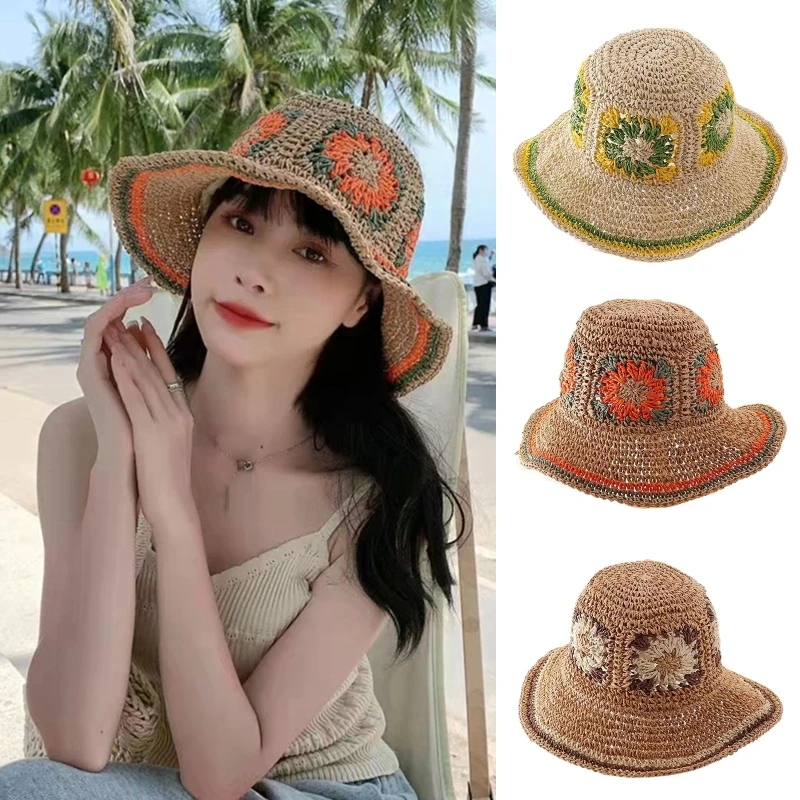 

Women Crochet Bucket Hat Cute Ladies Outdoor Sports Fisherman for Women Teenagers Casual Spring Summer Sunscreen