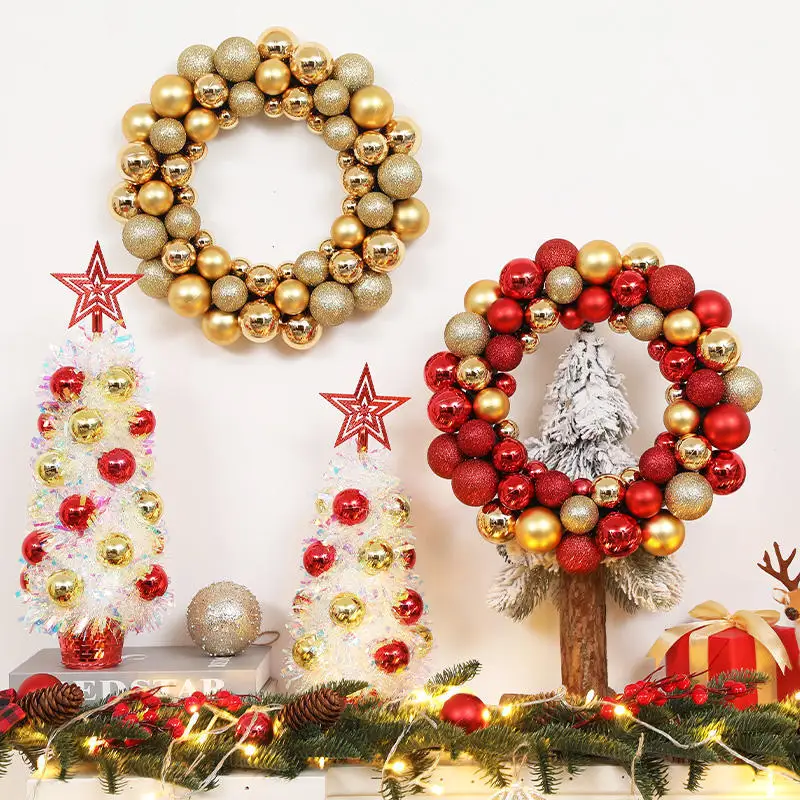 Christmas Ball Wreath 35cm Winter Simulation Pendant Ornament for Front Door Wall Window Decoration Party Decor
