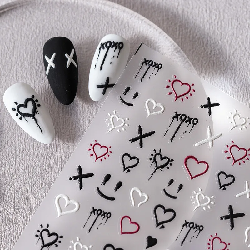 

Line Doodle Ghost Face Love Heart 5D Soft Embossed Reliefs Self Adhesive Nail Art Decoration Sticker 3D Manicure Decal Wholesale