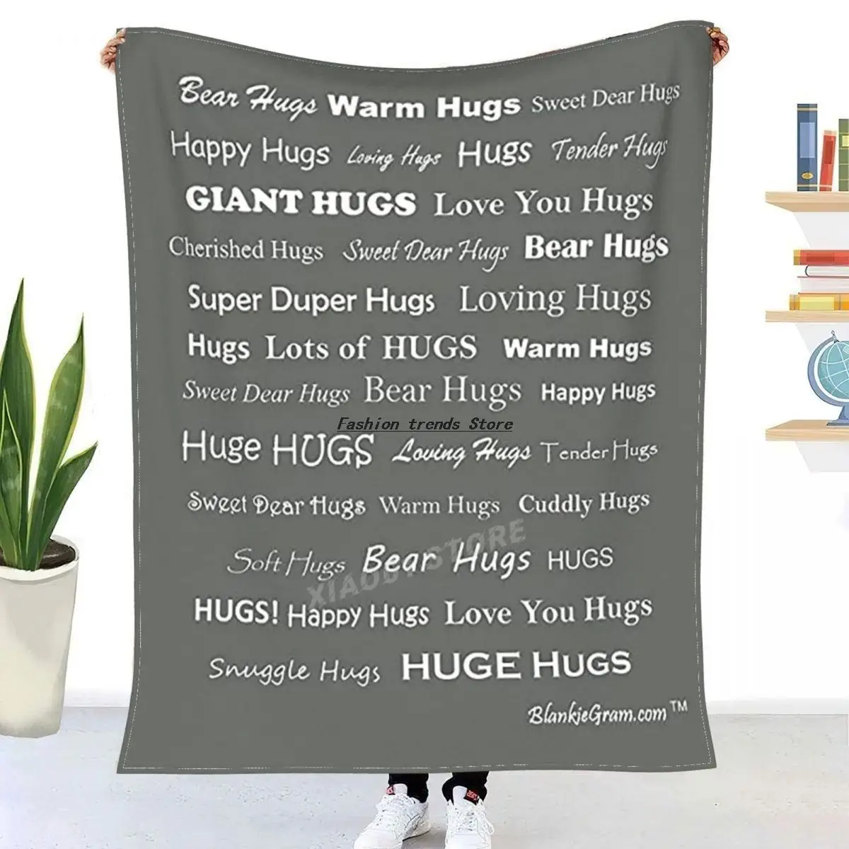 

Blankie Gram Hugs presents gifts for friends and family with positive, peaceful and inspiring messages. Grey blanket