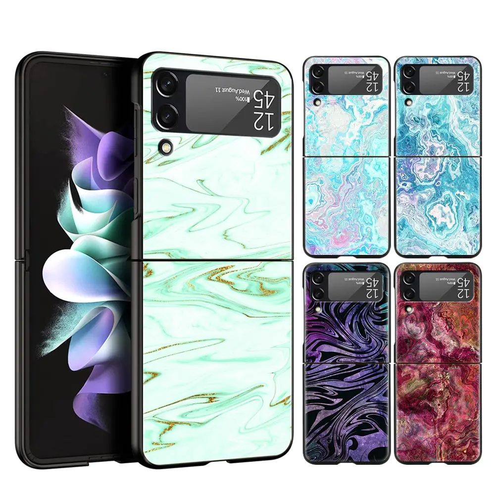 

For Samsung Galaxy Z Flip 3 4 5G Hard Black Folding PC Phone Case love Marble Pattern For Samsung Z Flip3 Cover Protect Shell