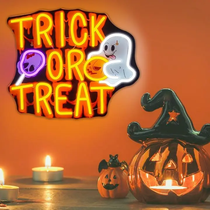 Неоновые знаки на Хэллоуин с рисунком тыквы