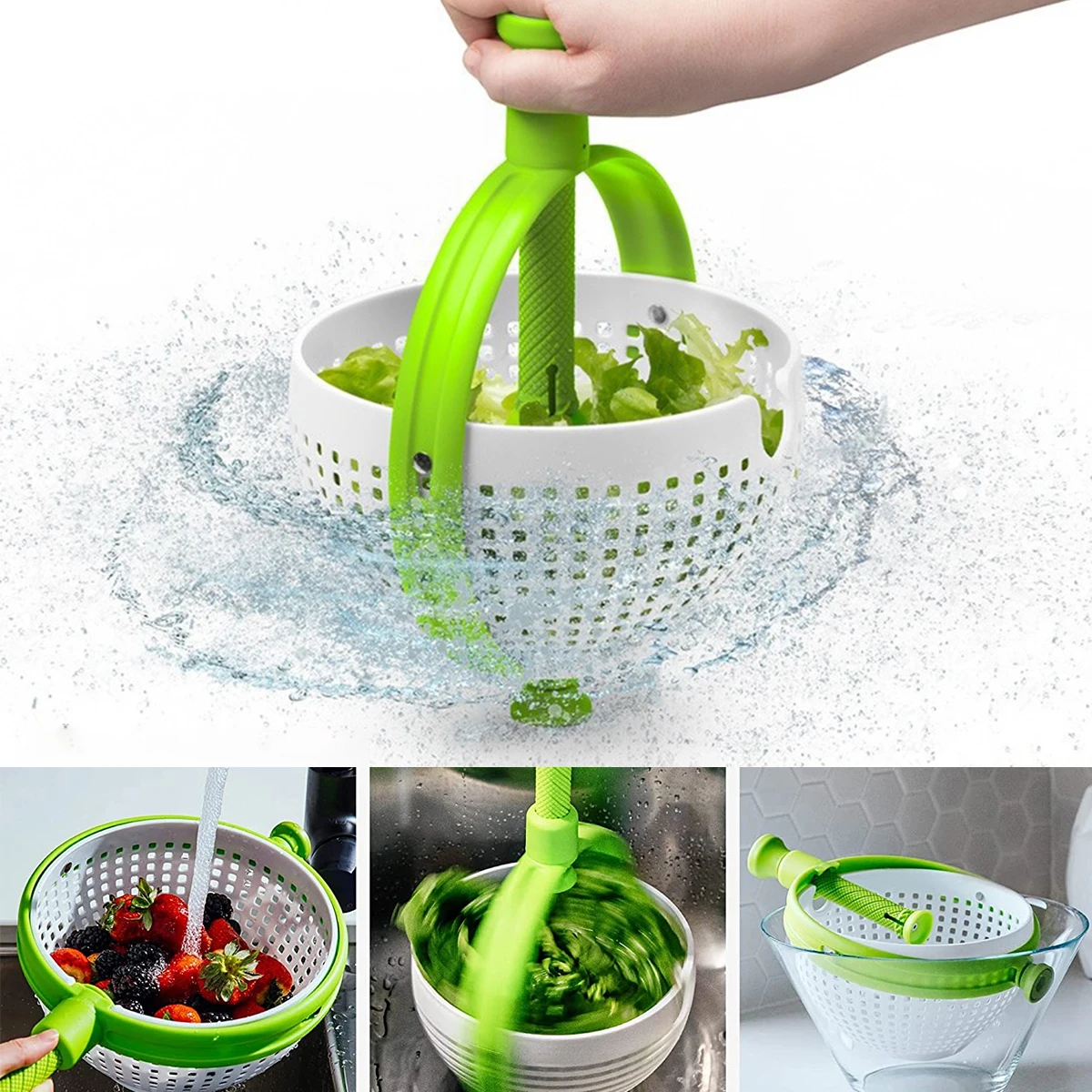 

L Salad Spinner Plastic Lettuce Spinner Colander Multifunctional Fruit Spinning Dryer with Rotary Handle Kitchen Accessories fo