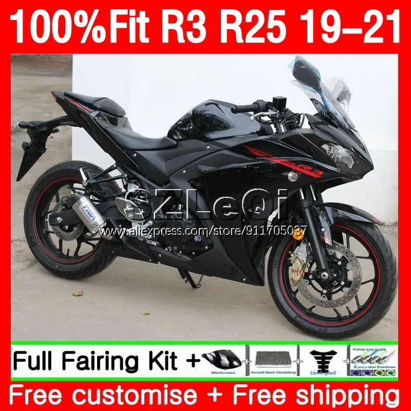 

Глянцевый черный корпус для YAMAHA YZF-R3 YZF R3 R25 R 3 25 YZFR25 YZFR3 19 20 21 YZF-R25 20119 2020 2021 Обтекатели 138LQ.190