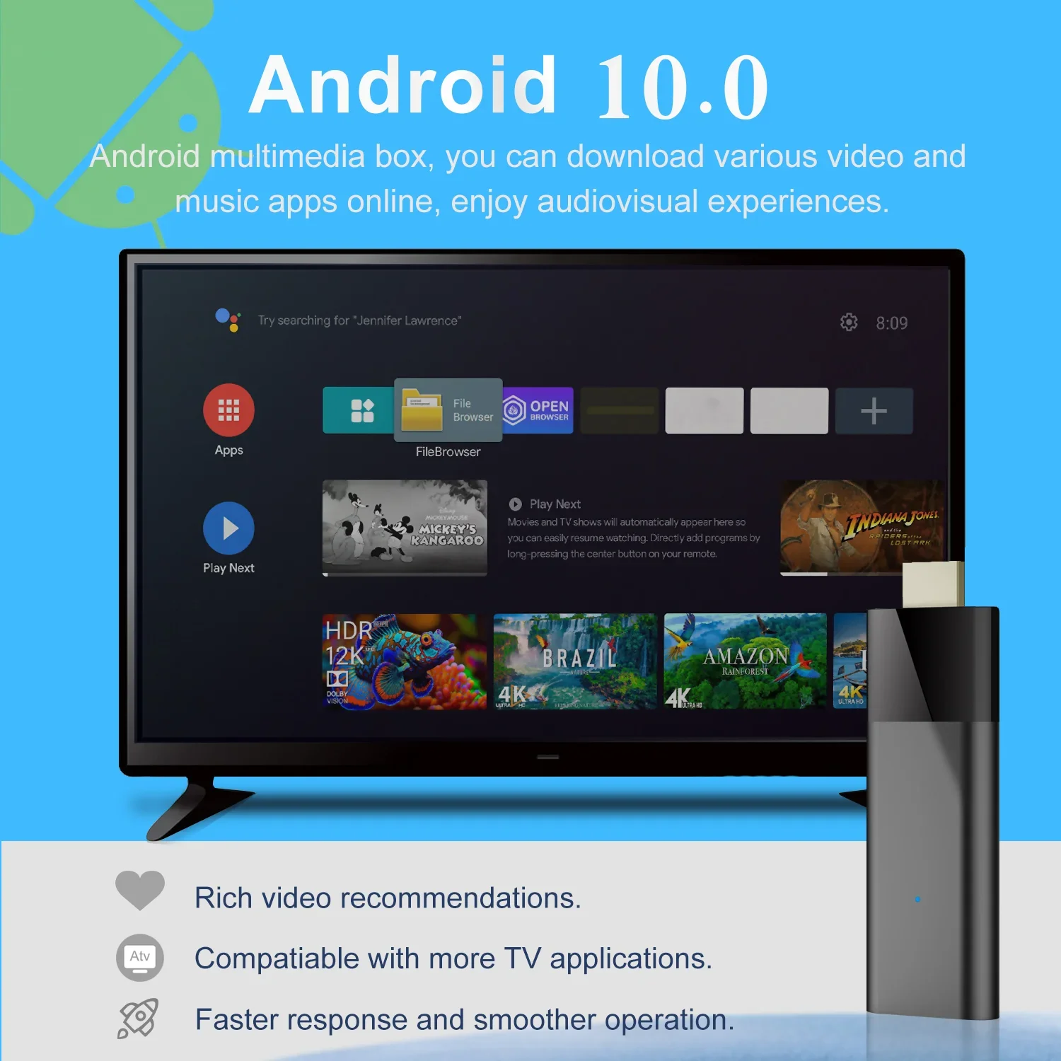 Q6 Android 10.0 OS TV Stick HDR 4K 1080P WiFi 6 2.4G/5.8G Smart Sticks для Google YouTube NETFLIX Сетевой медиаплеер PK Q2