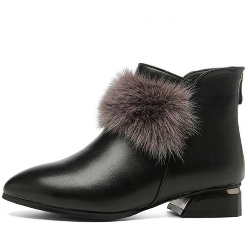 

High-end Pointed Toe Mink Fur Decoration Genuine Leather Boots Women Fashion Boots 2022 Large Size Autumn Winter Boots