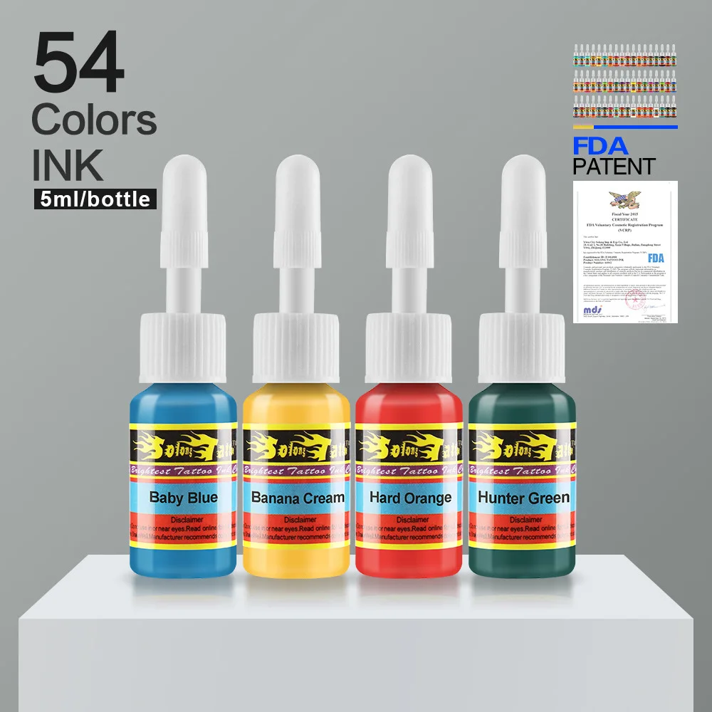 

5ml/Bottle 54 Colors Professional Practice Tattoo Ink For Body Art Safe Semi Permanent Tattoo Pigment Paint Ink Set Supplies