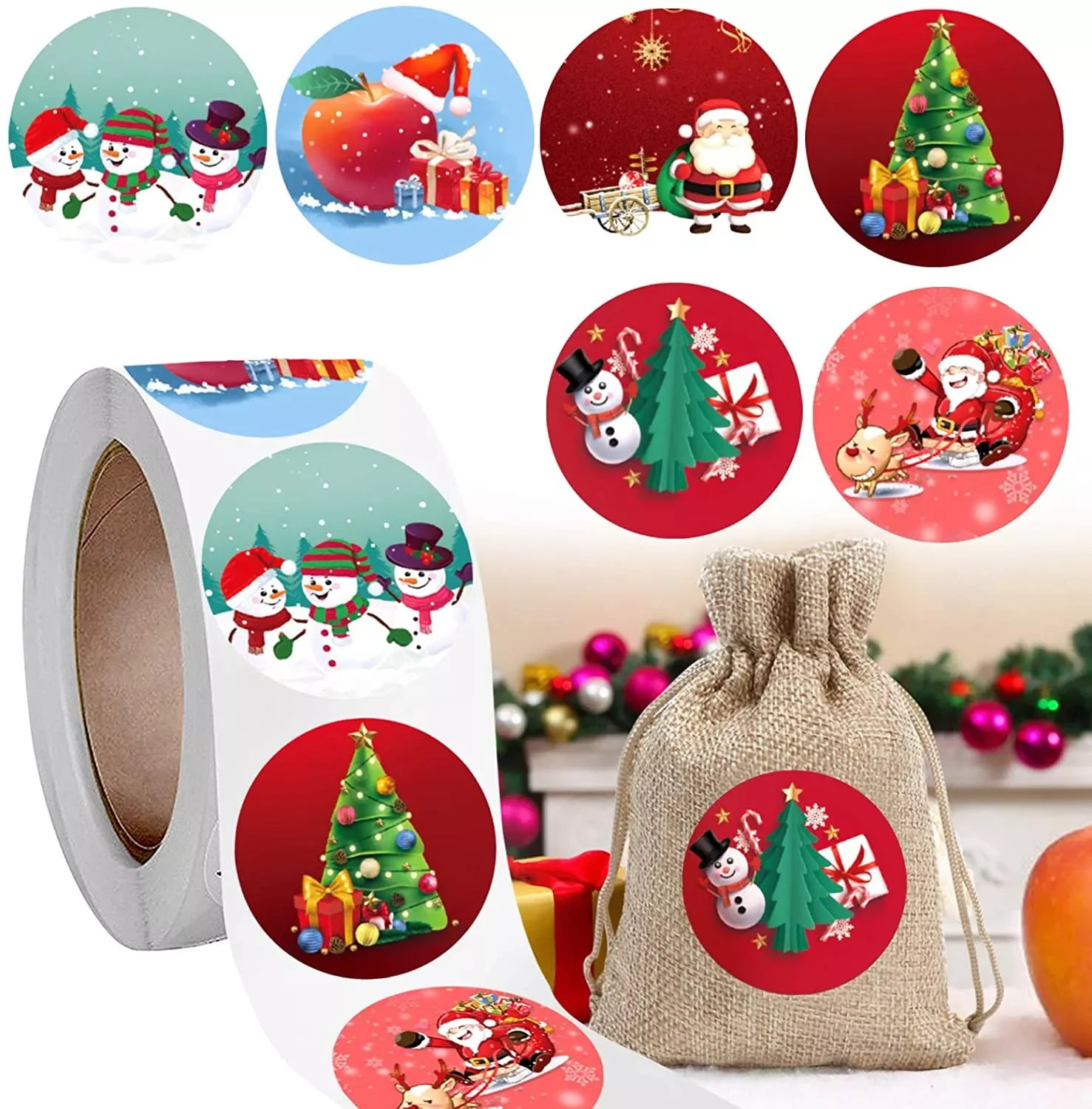 

50-500Pcs Merry Christmas Stickers Cute Animals Trees Decorative Stationery Sticker Wrapping Christmas Party Gift Box Label