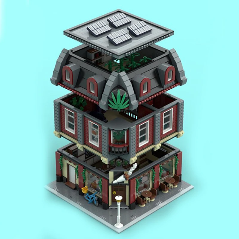 Фото 3113 деталей MOC Модульные здания: Кофейня в Амстердаме, угловая модульная модель, строительные блоки, креативный 3D-поделка своими руками, идея для подарка на день рождения. №2