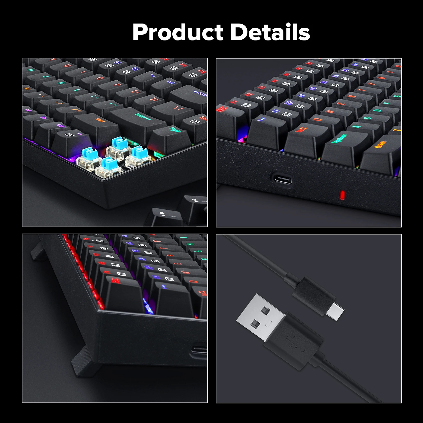 Redragon K629-KB  Mechanical Keyboard 75% Rainbow LED Backlight USB-C Wired Mechanical Gaming keyboard 84 key Anti-Ghosting Keys enlarge