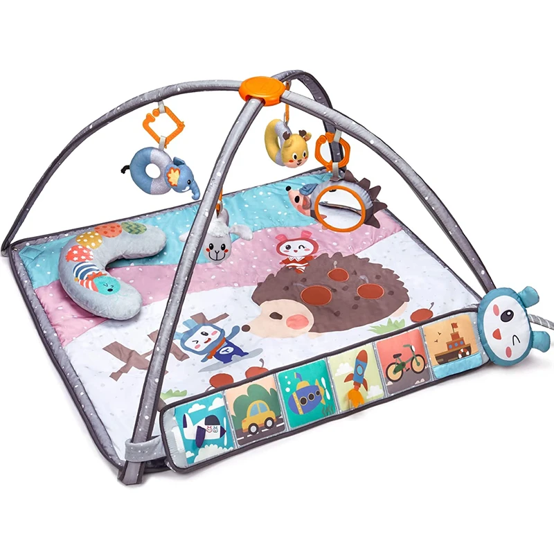 

Baby Gym Activity Playmats with Removable Hanging Toys and Plush Tummy Time Pillow High Contrast Washable Mat for Newborn Gifts