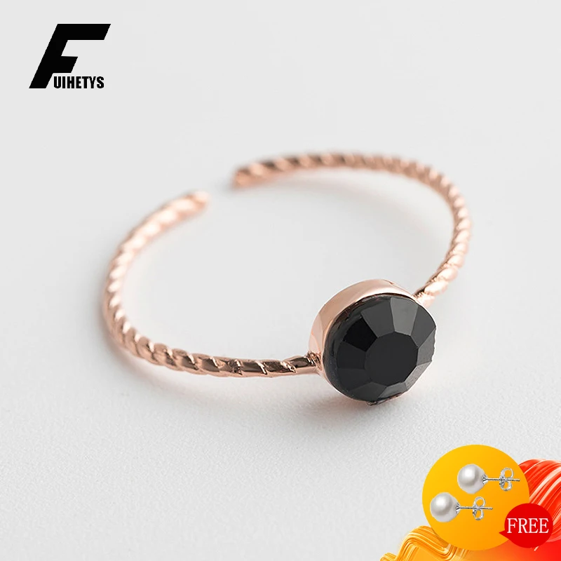 

Trendy Women Ring 925 Sterling Silver Jewelry with Obsidian Gemstone Opne Finger Rings Accessories for Wedding Engagement Party