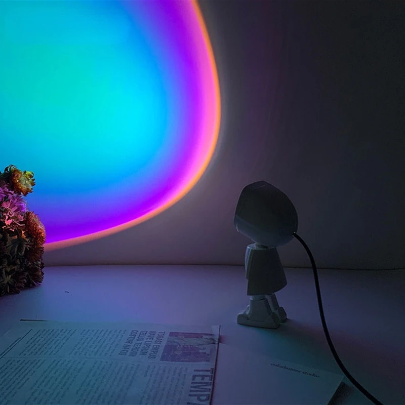 

USB astronaut robot rainbow projection sun lamp photo atmosphere lamp bedroom atmosphere lamp creative desk lamp women's gift