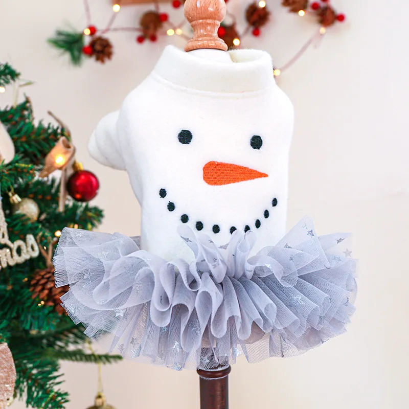 

2022 Autumn And Winter Newest Pet Clothes Christmas New Year Warm Dog Cat Clothing Christmas Snowman Skirt For Pet Dogs
