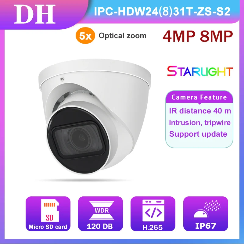 

DH 8mp 4mp Starlight Online Security Camera IPC-HDW28/2431T-ZS-S2 5XMotorized Zoom H.265 IP67 POE Smart home Surveillance Camera
