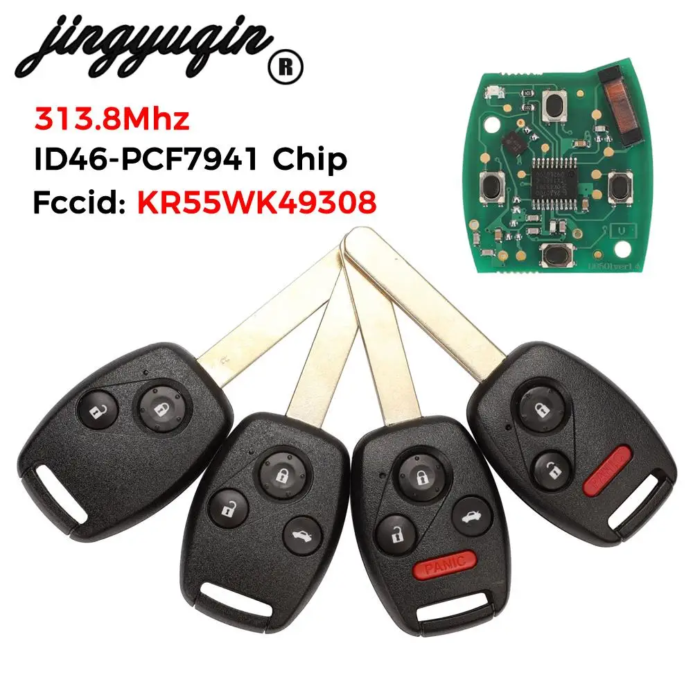 

jingyuqin KR55WK49308 Remote Key 313.8Mhz ID46 Chip For Honda Accord Element Pilot CR-V HR-V Fit Insight City Jazz Odyssey Fleed