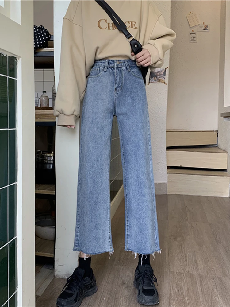 

Jeans Women Solid Denim Hole Zipper Fly Ankle-length Straight 2022 Summer Loose Casual Boyfriend Slim Soft All-match Fashion
