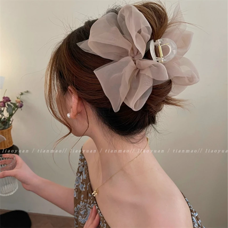

New Mesh Bow Grip Clip Female Ponytail Braid Hair Claw Clip Elegant Girl Hair Clip Hair Accessories Gift Headdress