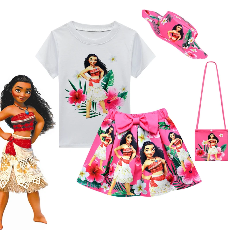 

Kids Clothes Sets Moana Costume Summer Girls Short Sleeve T-shirt Skirt Bag Hat 4pcs Birthday Party Decoration Children Outfits