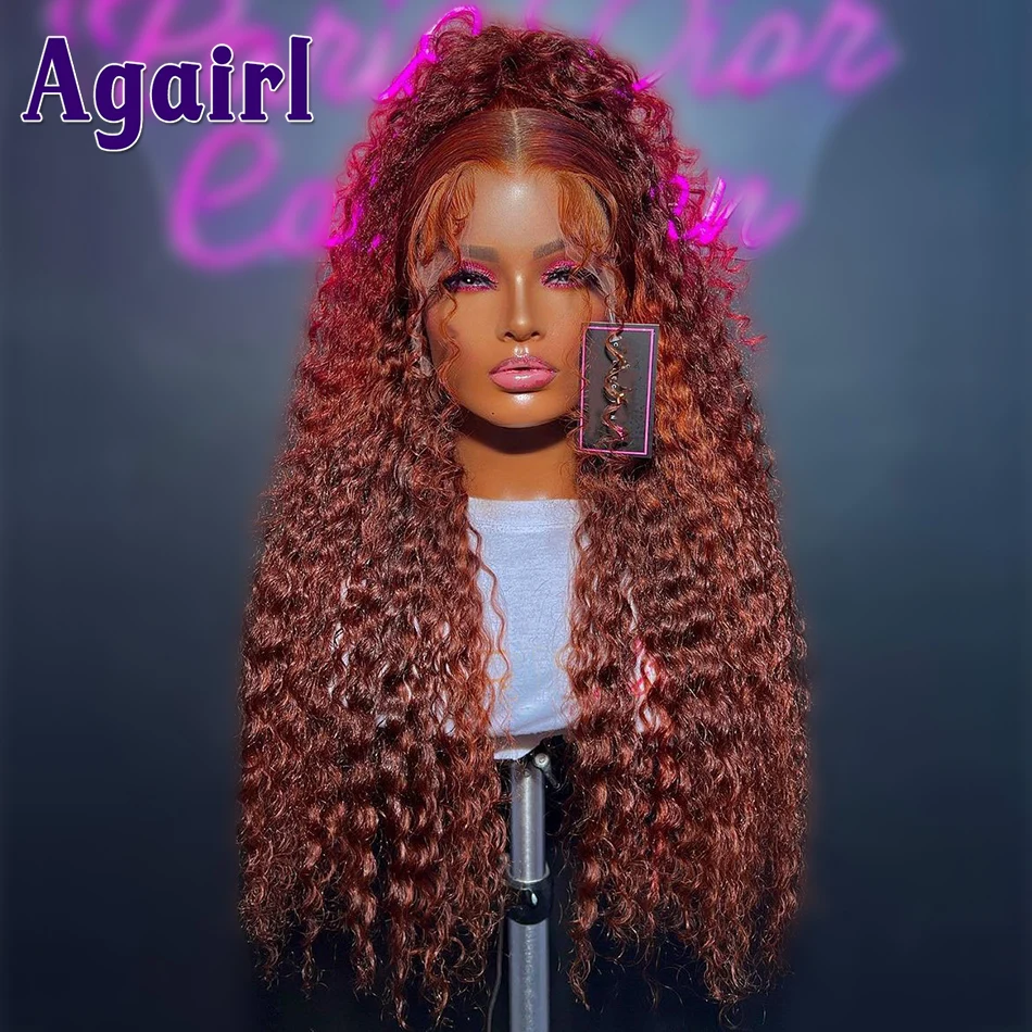 Reddish Ginger Kinky Curly Lace Frontal Human Hair Wig HD 13X6 13x4 Lace Front Wig Reddish Brown Water Wave 5X5 Lace Closure Wig