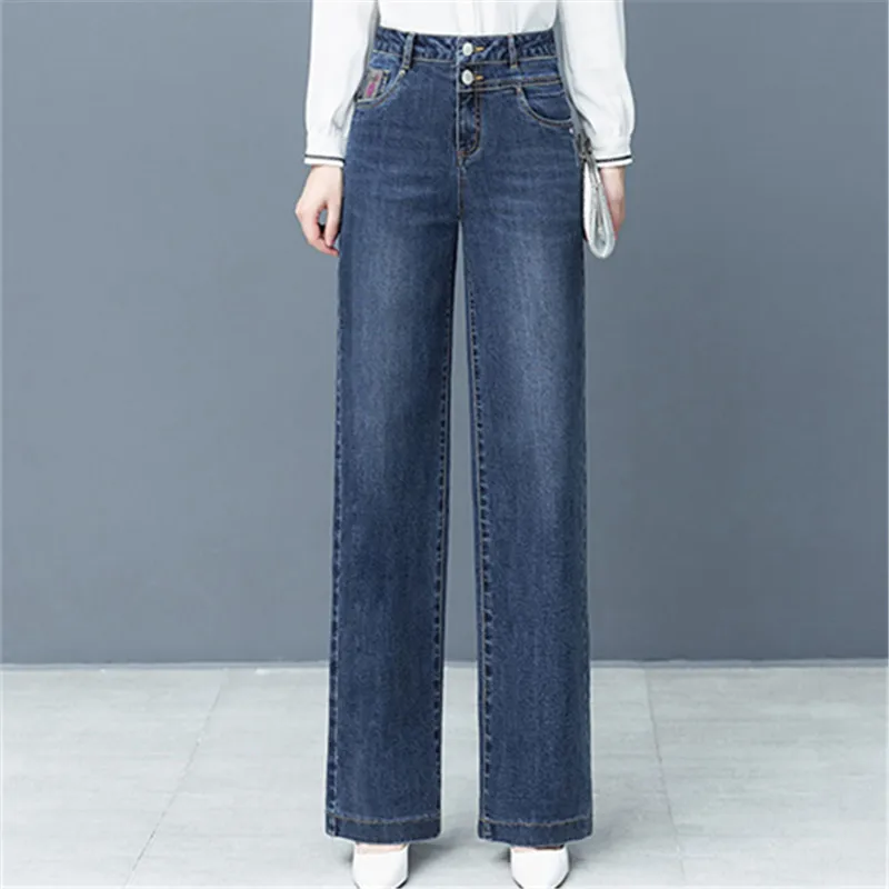 

Джинсы женские винтажные с широкими штанинами, повседневные модные прямые штаны из денима с карманами из массива дерева, свободные брюки с высокой талией, 2022