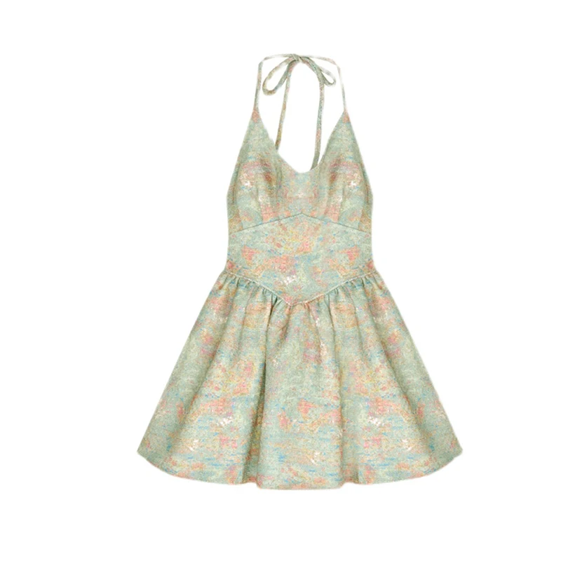 

Women's Sling Floral Mini Dress Summer Vintage Casual Slash Neck Sleeveless Flower Print Pleated Strap Dress Party Beach Wearin