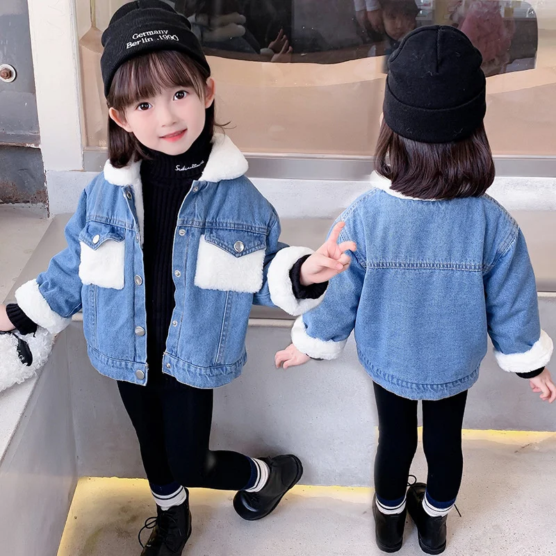 

Girls Coat Jacket Winter Cotton Windbreak 2023 Blue Jean Warm Plus Thicken Teenagers Overcoat Snowsuit Children's Clothing