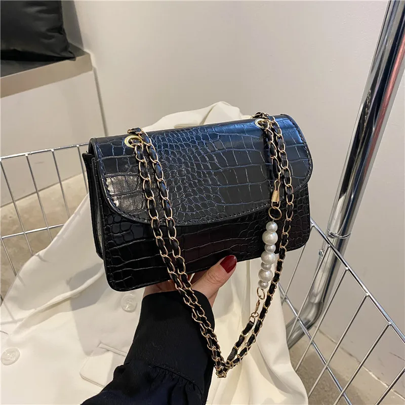 

Luxury Leather Crossbody Bag Designer Women Fashion Chain Bag Delicate Crocodile Pattern Vintage Shoulder Bag