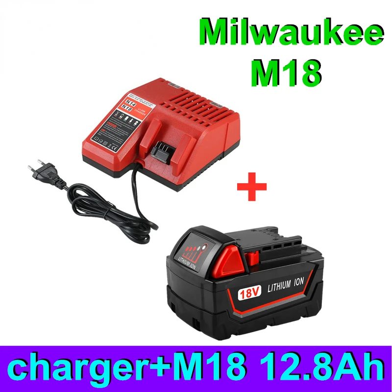 

100% NEW Original 18V 12800mAh Replacemet Lithium ion 12.8Ah Battery for Milwaukee Xc M18 M18B Cordless Tools Batteries+Charger