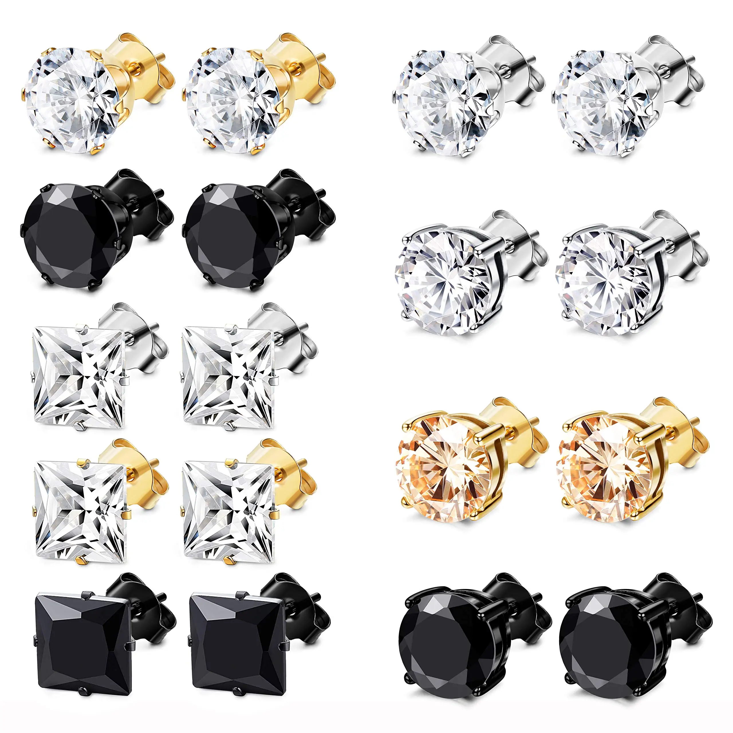 

Серьги-гвоздики из нержавеющей стали с фианитом, 4-8 мм, 9 пар