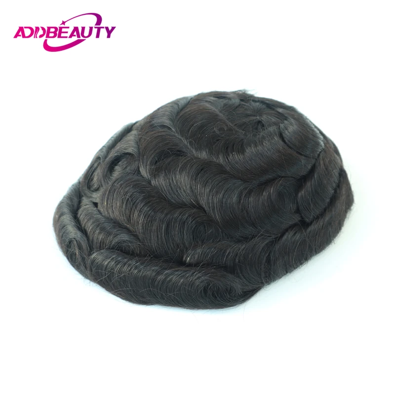 Man Toupee Fine Mono NPU Base Human Hair Wig Wave Men's Capillary Prosthesis Indian Human Hair System Unit Natural Color Brown images - 6