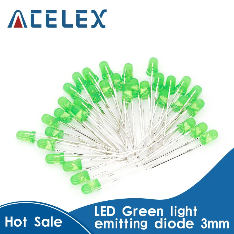 

Зеленый F3 3 мм светодиодный зеленый светоизлучающий диод зеленый поворот зеленый 570-575 нм 1000 шт.
