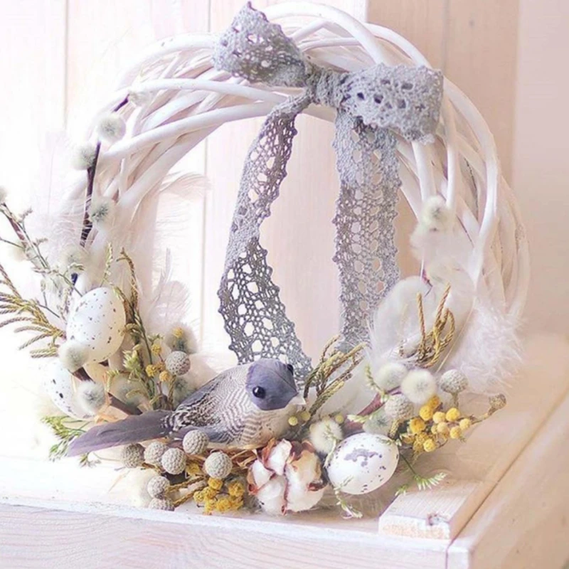 

White/Gray Garland Wicker Round Design Christmas Tree Rattan Wreath Ornament Vine Ring Decoration Home Party Hanging Flower Craf