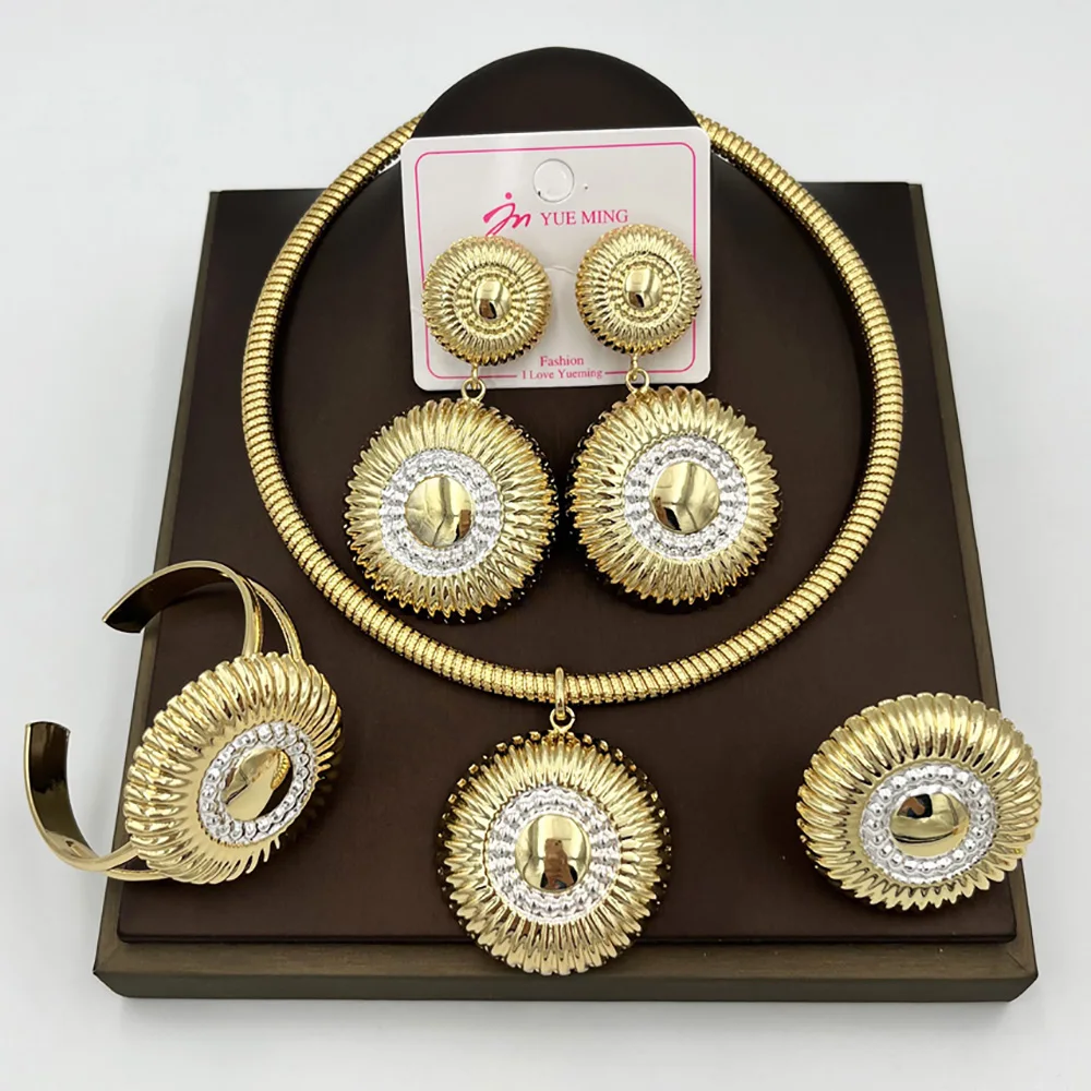 

Fashion Women Jewelry Gold Plated Pendant Necklace Earrings and Bracelet Ring Gold Color Weddings Jewellery for Dubai African