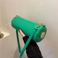 luxury brand womens barrel shaped shoulder bag soft pu leather striped handbag 2022 spring luxury designer female messenger bag