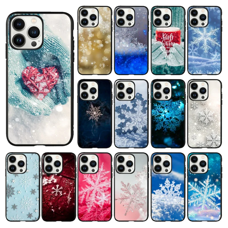 

New Hot Christmas Snowflake Phone Case for iPhone 14 13 12 11 Pro MAX X XS Max XR Mini SE 7 8 Plus Black Funda Coque Case