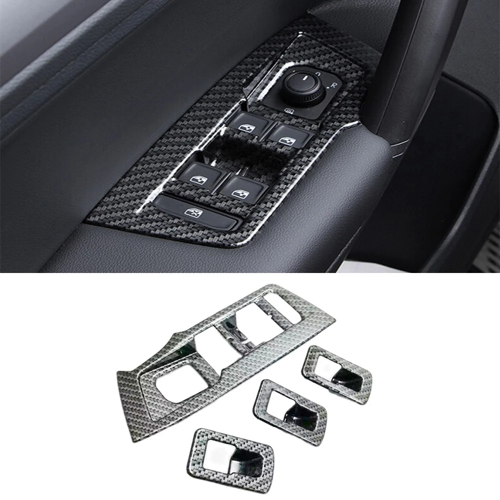 

ABS Matte/Carbon Fibre For Tiguan MK2 2016 2017 2018 Sticker door Window glass panel Armrest Lift Switch Button trim frame 4pcs