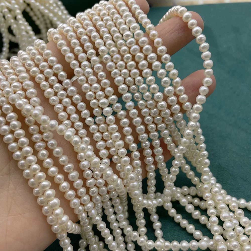 

Hot Selling 100% Natural Freshwater Near Round Pearls 3-4mm Necklace Bracelet Loose Beads DIY Bracelet Semi-Finished Material