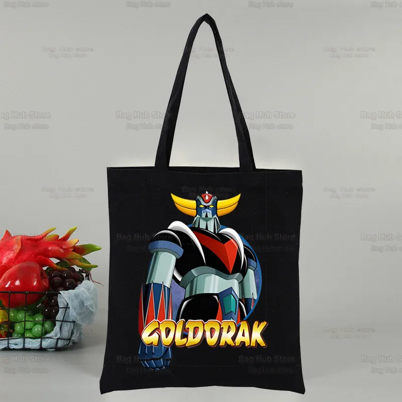 

Сумка для покупок манга Goldorak Ufo Robo из аниме, Холщовая Сумка-тоут Mazinger grenaver, Наплечные сумки, сумка для покупок, черная тканевая эко-сумка