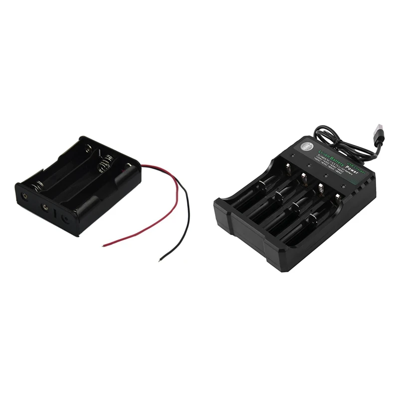 

3,7 в 18650X3 проводных провода, черный чехол для аккумулятора и перезаряжаемое зарядное устройство с 4 слотами, литий-ионное USB умное быстрое зар...