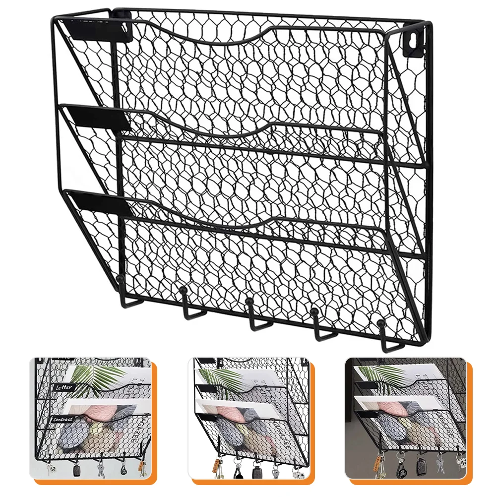 

Wall File Organizer Holder Magazine Hanging Rack Lettercontainer Mesh Sorter Hookskey Basket Newspaper Folders Mount Paper Black