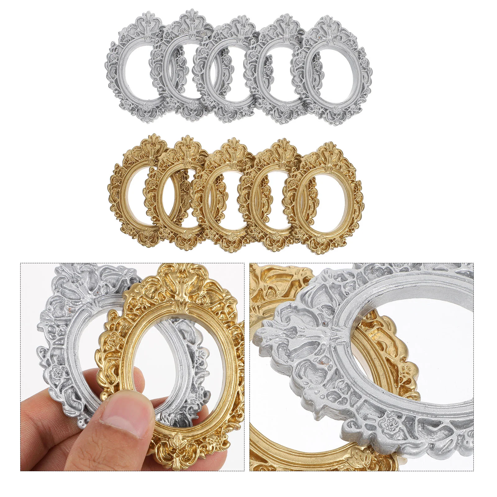 

Frame Photo Picture Frames Mini Resin Display Vintage Retro Miniature Bezel Gold Oval Pendant Tiny Style Decorating Open
