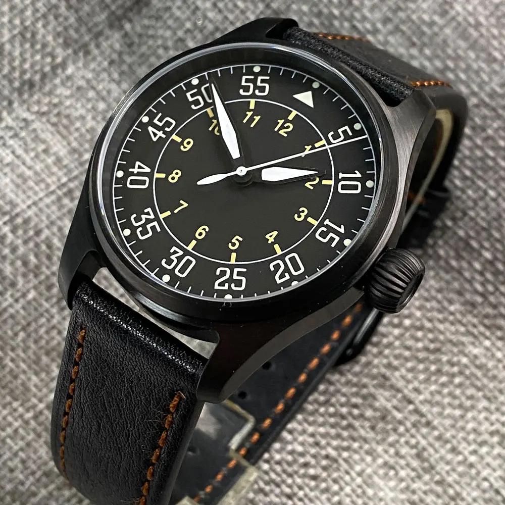 Pilot Retro Diver Watch Tandorio Brand Sunburst Silver NH35 Automatic Watch for Men Big Screw Crown Luxury Black Wristwatch 39mm enlarge