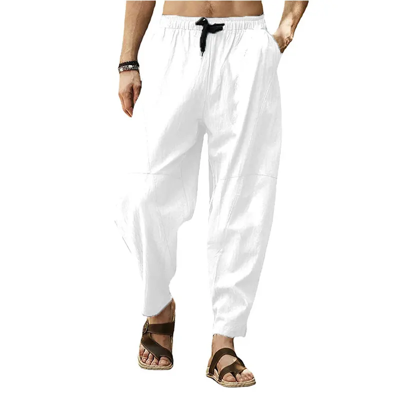 2023 Large Casual Capris Men's Loose Cotton Hemp Pants Men Fashion Drawcord Hip-Hop Lantern Leggings Trousers