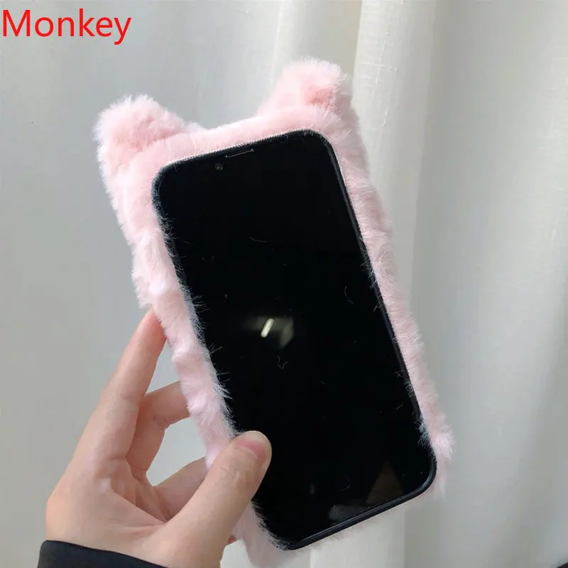 3D Cute Plush Cat Case For OPPO A17K A16 A15 A95 A94 A93 A74 A54 Find X5 X3 X2 A5S A3S F17 F11 F9 F7 Furry Fluffy Fur Soft Cover images - 6