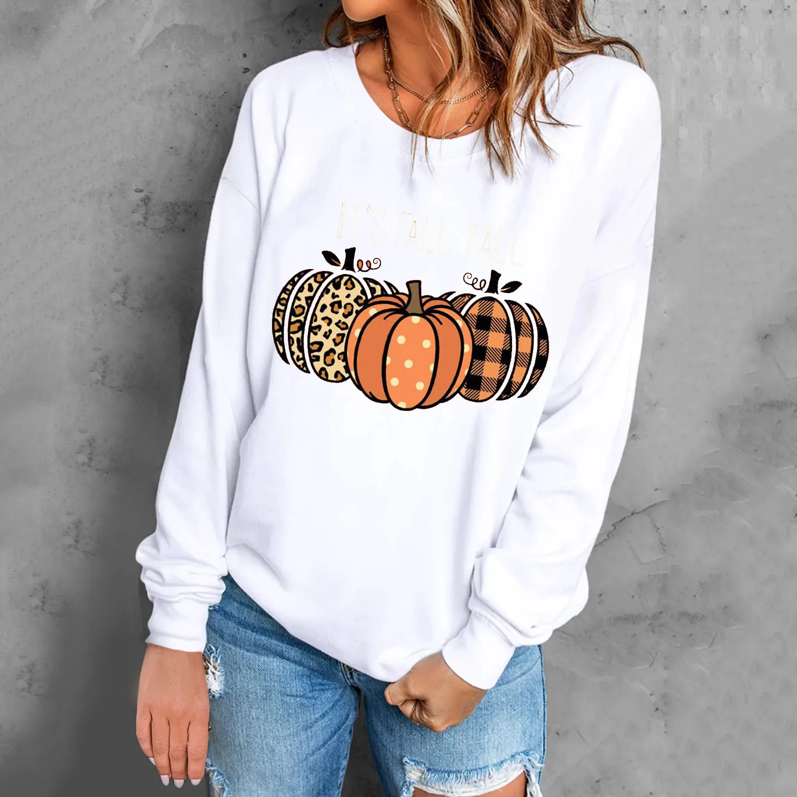 

Women Halloween Pumpkin Printing Sweatshirt Top Long Sleeved Sweatshirt Casual Blouse Temperament Colla Sweatshirt Women