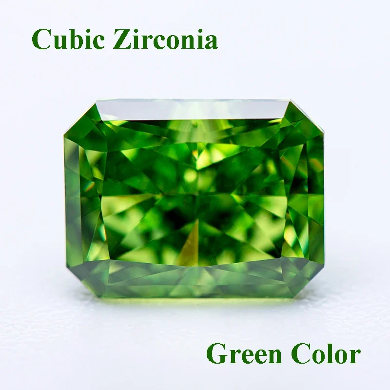 Cubic Zirconia Crushed Ice Cut Green Color Rectangle Shape Charms Beads for Diy Jewelry Making Pendant Materials No Certificate