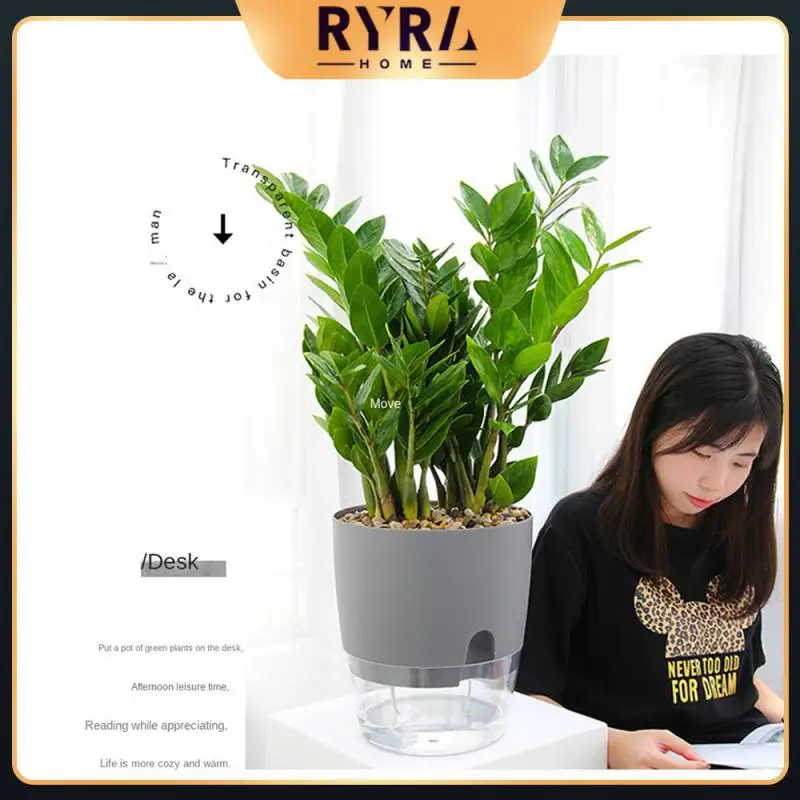 

2/4/5PCS For Indoor Plants Cotton Rope Self Watering Flower Pot Double Layer Plastic Indoor Golden Cotton Rope Self Watering